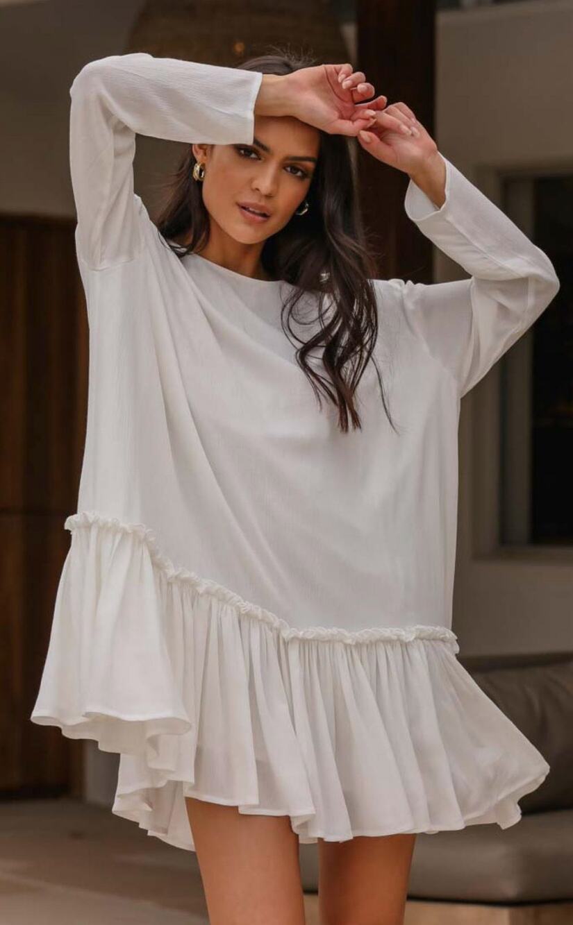 Girl And The Sun Andro Mini Long Sleeve Dress Womens Medium Oversized White New